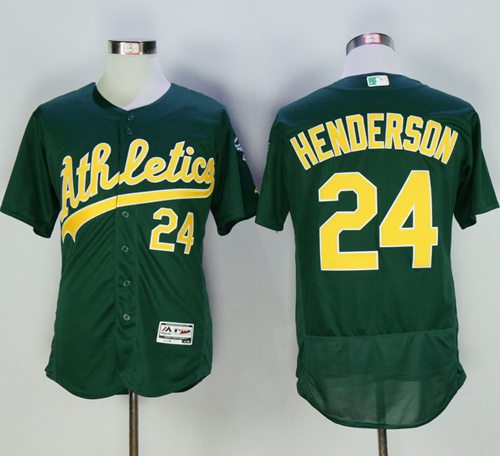 Athletics #24 Rickey Henderson Green Flexbase Authentic Collection Cooperstown Stitched MLB Jersey - Click Image to Close